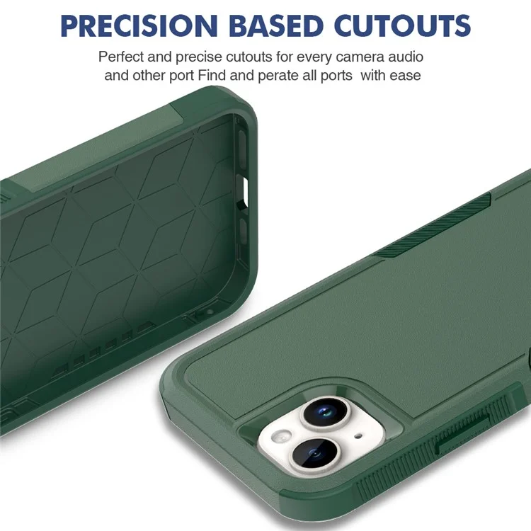 Pour iPhone 15 Plus PC+TPU Dual Layer Protection Cover Drop-proof Phone Case - Dark Green