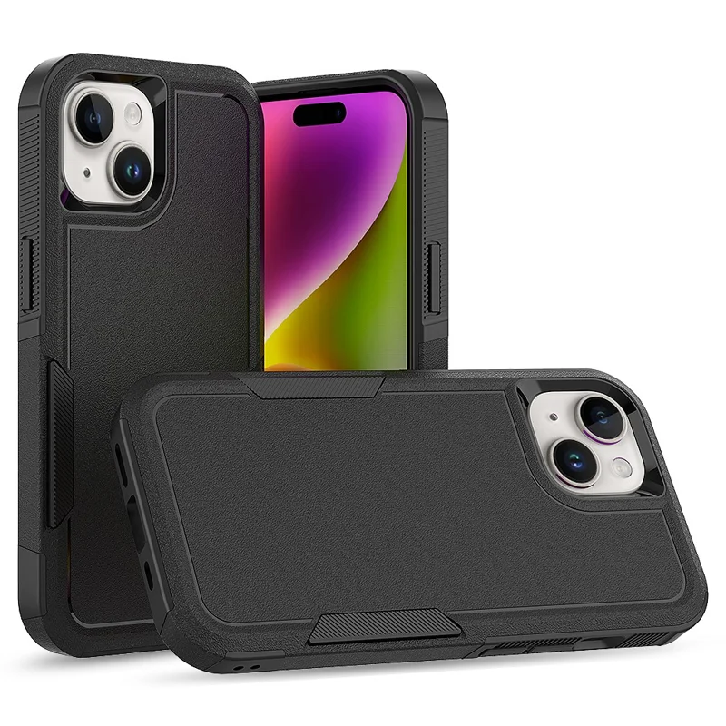 Per iPhone 15 Custodia Protettiva a Doppio Strato PC+TPU Anti-caduta - Nero