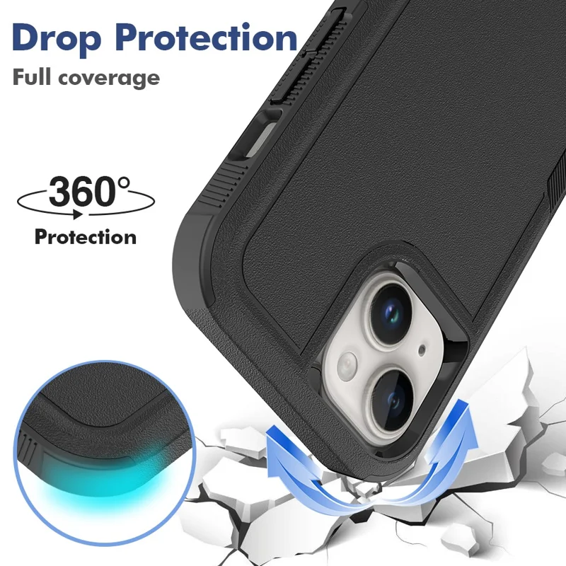 Per iPhone 15 Custodia Protettiva a Doppio Strato PC+TPU Anti-caduta - Nero