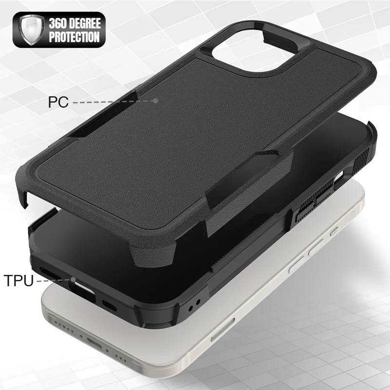 Per iPhone 15 Custodia Protettiva a Doppio Strato PC+TPU Anti-caduta - Nero
