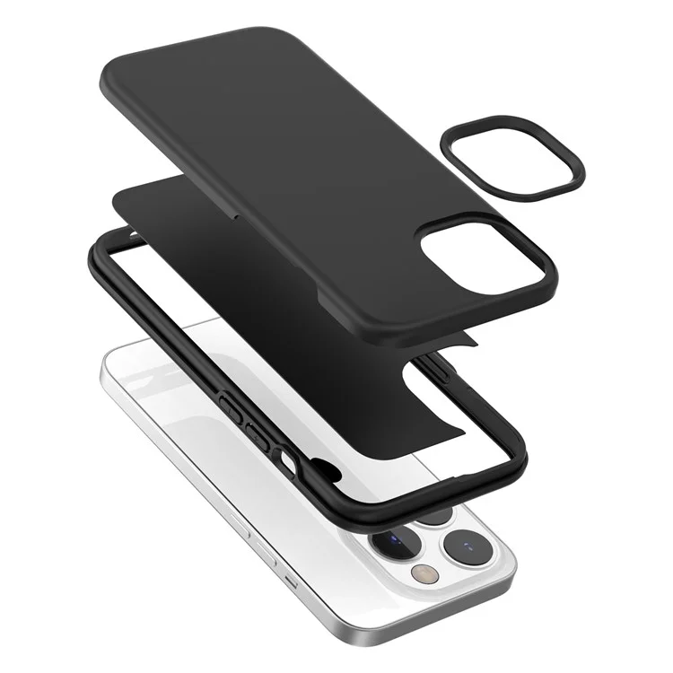 For iPhone 15 Pro Max PC + TPU Hybrid Phone Shell Anti-Scratch Rubberized Surface Phone Case Cover - Black