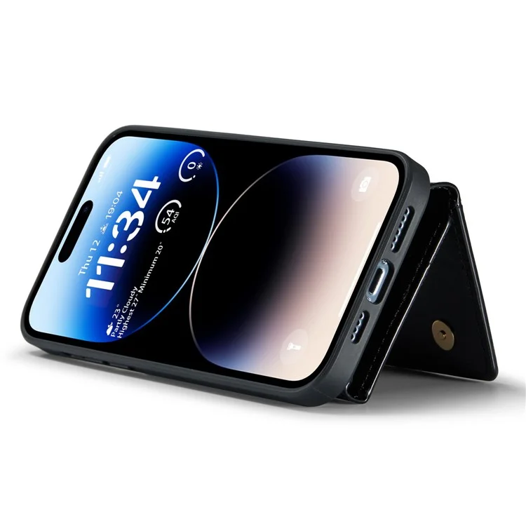DG.MING M3 Series For iPhone 15 Pro Max Magnetic Detachable Cover Glittery Leather Coated PC+TPU Wallet Kickstand Phone Case - Black