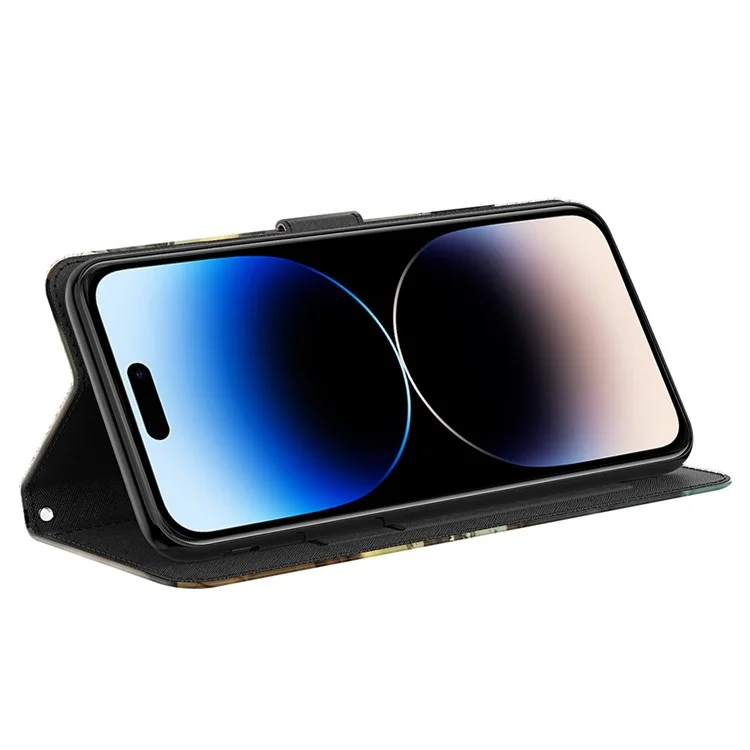 Pour iPhone 15 Étui Flip à Motif 3D Étui en Cuir PU Portefeuille Support Téléphone Avec Sangle - Bauhinia Valley
