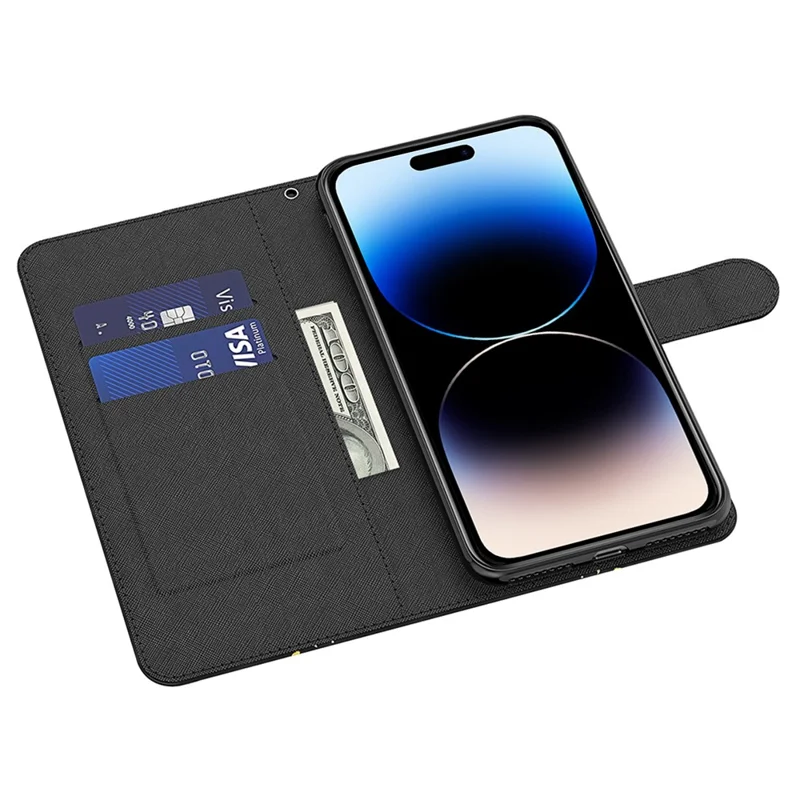 For iPhone 15 3D Pattern Printing Flip Case PU Leather Wallet Stand Phone Cover with Strap - Impatiens