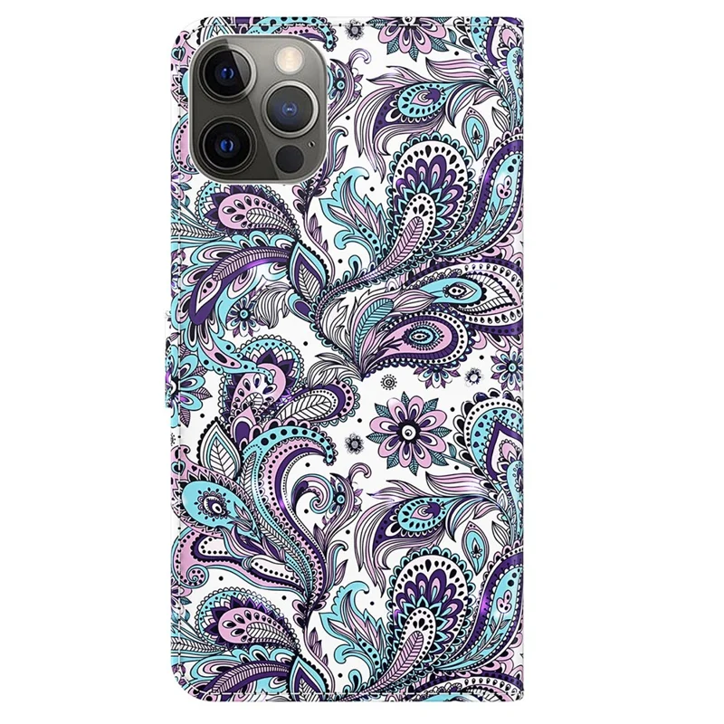 For iPhone 15 3D Pattern Printing Flip Case PU Leather Wallet Stand Phone Cover with Strap - Impatiens