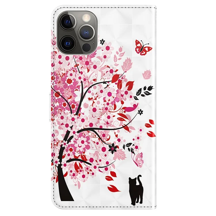 Pour iPhone 15 Étui à rabat avec impression 3D Étui en cuir PU avec support Couverture de téléphone avec sangle - Wish Tree