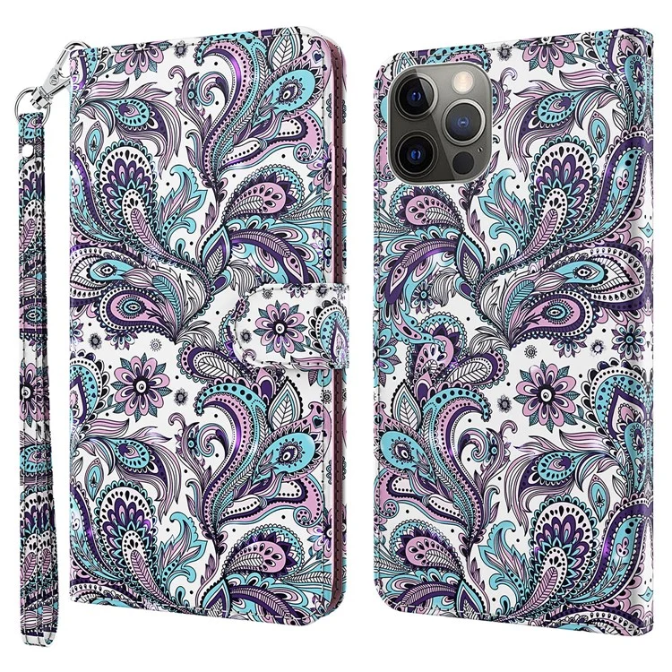 Para iPhone 15 Plus Stand Feature Flip Case PU Leather 3D Pattern Printing Wallet Phone Cover with Strap - Impatiens