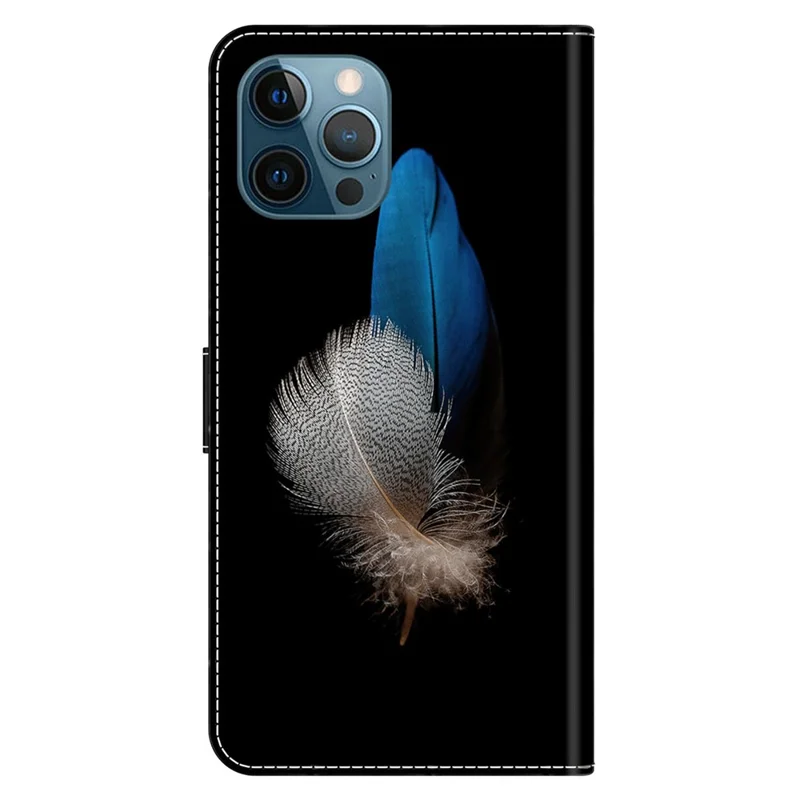 For iPhone 15 Pro PU Leather Phone Case 3D Pattern Printing Wallet Stand Protective Cover - Two Feathers