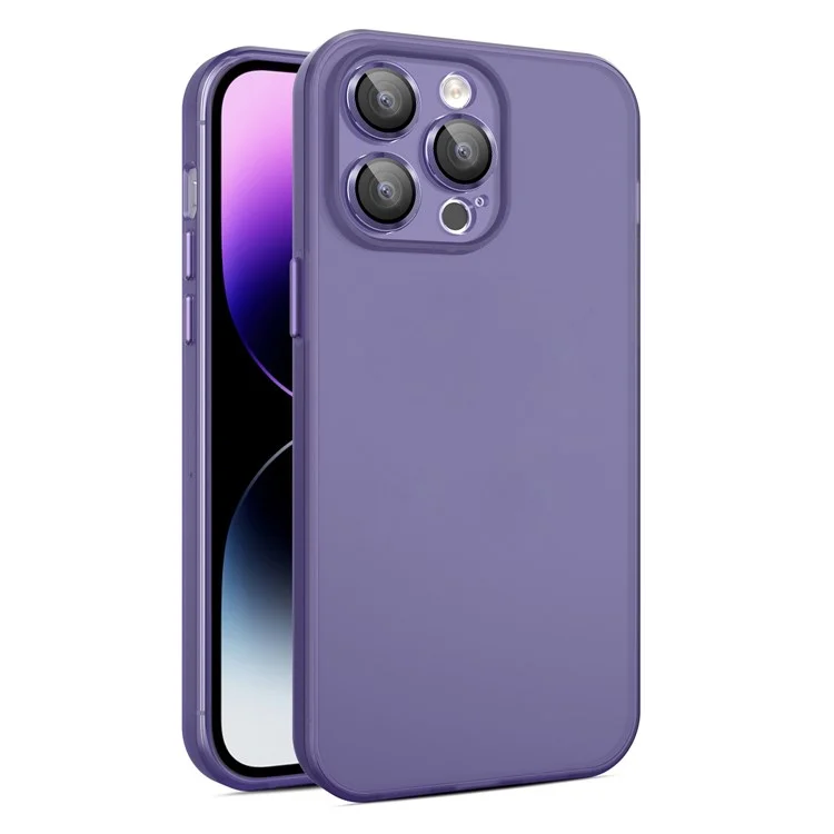 PC+TPU-Handyhülle für iPhone 15 Pro Max, transluzente matte Schutzhülle mit Glaslinsenfilm - Dunkellila