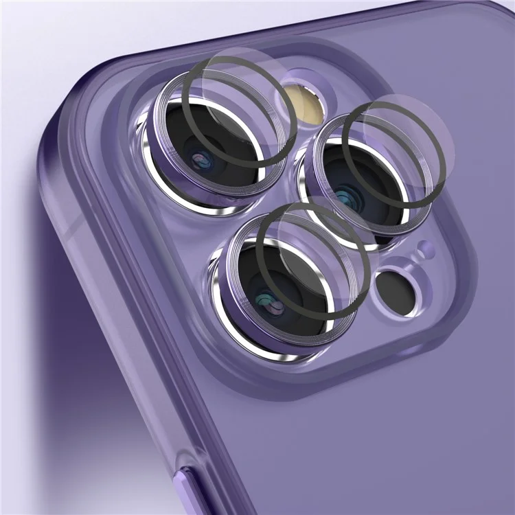 PC+TPU-Handyhülle für iPhone 15 Pro Max, transluzente matte Schutzhülle mit Glaslinsenfilm - Dunkellila