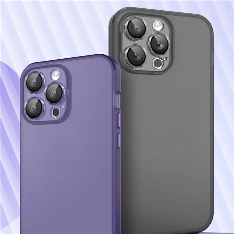 PC+TPU-Handyhülle für iPhone 15 Pro Max, transluzente matte Schutzhülle mit Glaslinsenfilm - Dunkellila