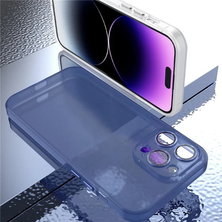 PC+TPU-Handyhülle für iPhone 15 Pro Max, transluzente matte Schutzhülle mit Glaslinsenfilm - Dunkellila