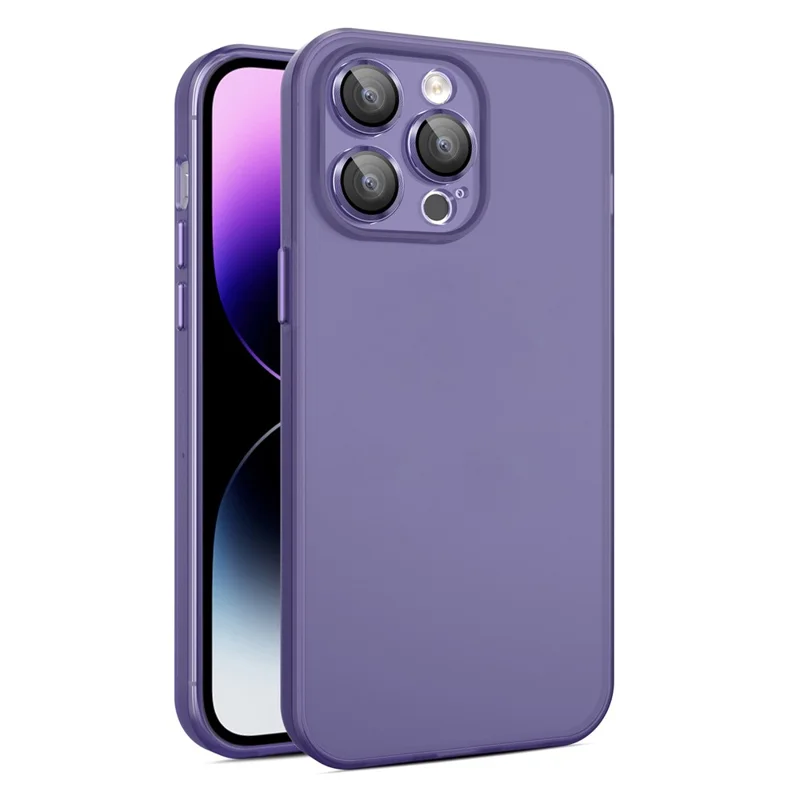 For iPhone 15 Plus Shockproof Phone Case PC+TPU Translucent Matte Cover with Glass Lens Film - Dark Purple