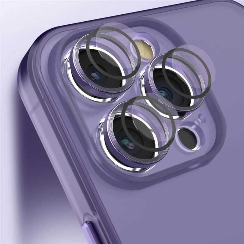 For iPhone 15 Plus Shockproof Phone Case PC+TPU Translucent Matte Cover with Glass Lens Film - Dark Purple