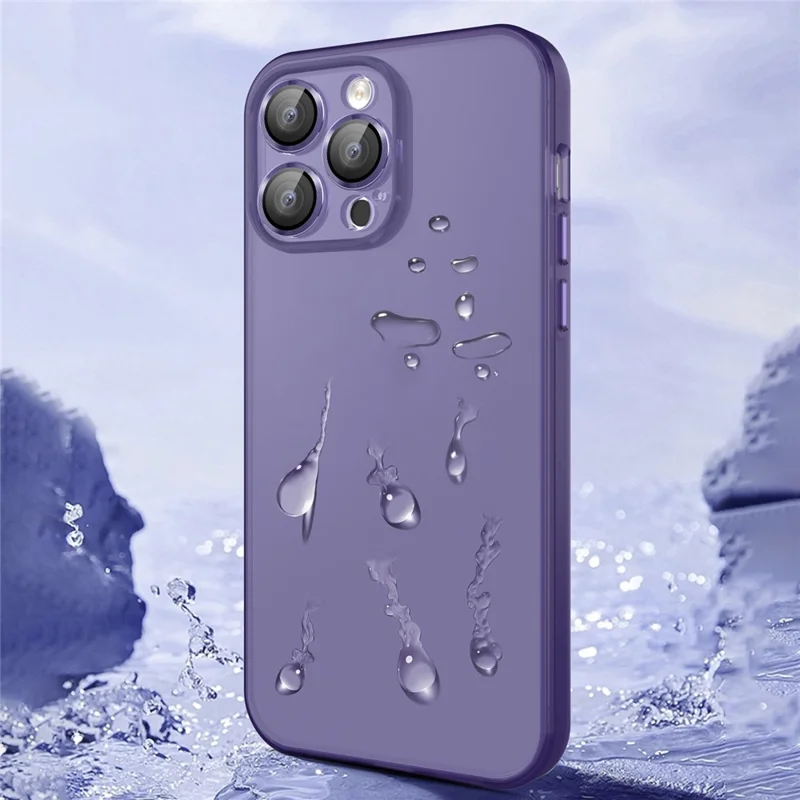 For iPhone 15 Plus Shockproof Phone Case PC+TPU Translucent Matte Cover with Glass Lens Film - Dark Purple