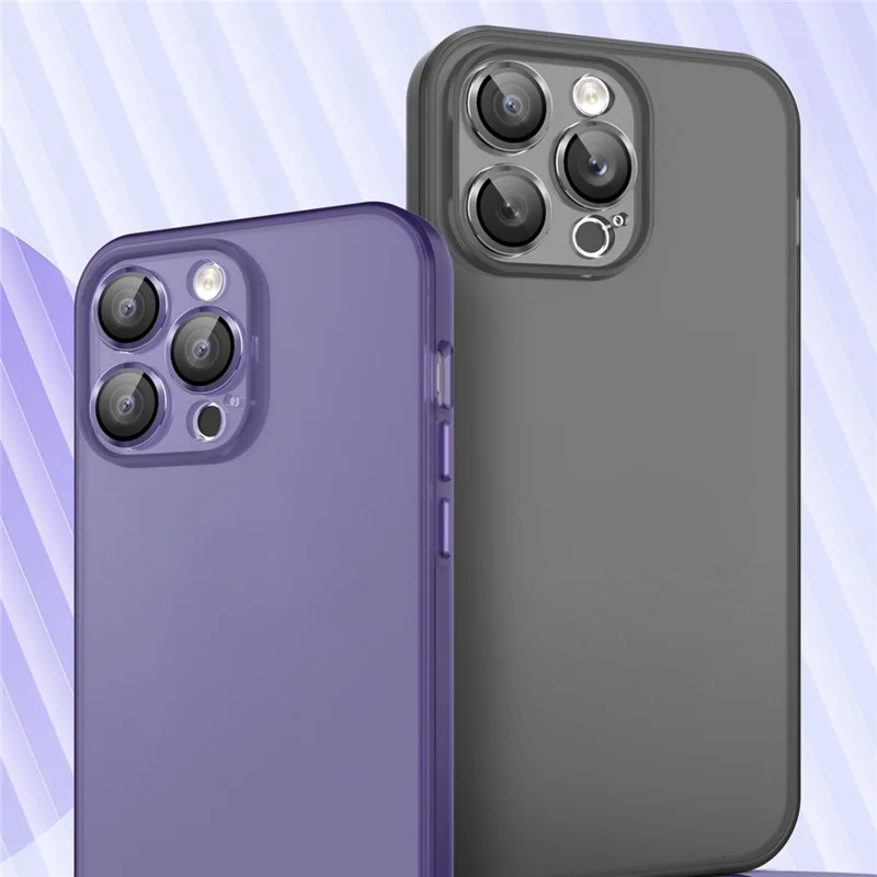 For iPhone 15 Plus Shockproof Phone Case PC+TPU Translucent Matte Cover with Glass Lens Film - Dark Purple