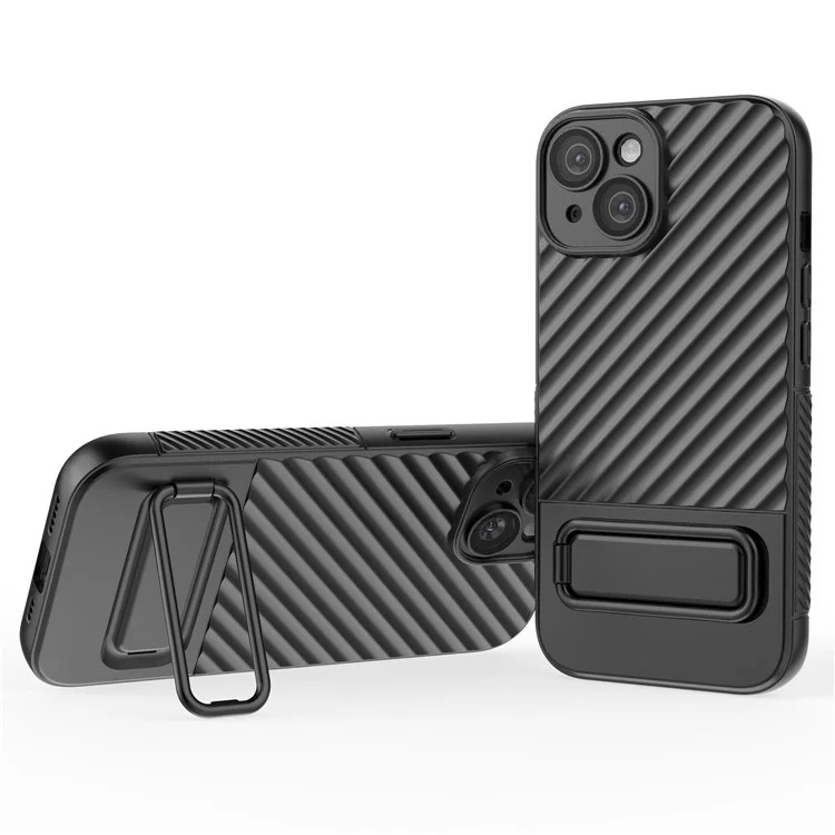 Handyhülle für iPhone 15, Skin-Touch-Ständer Handyhülle Weiche TPU-Hülle - Schwarz