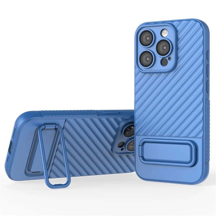 Para iPhone 15 Pro Max Anti-Scratch Mobile Phone Cover Skin-touch Kickstand Soft TPU Case - Baby Blue