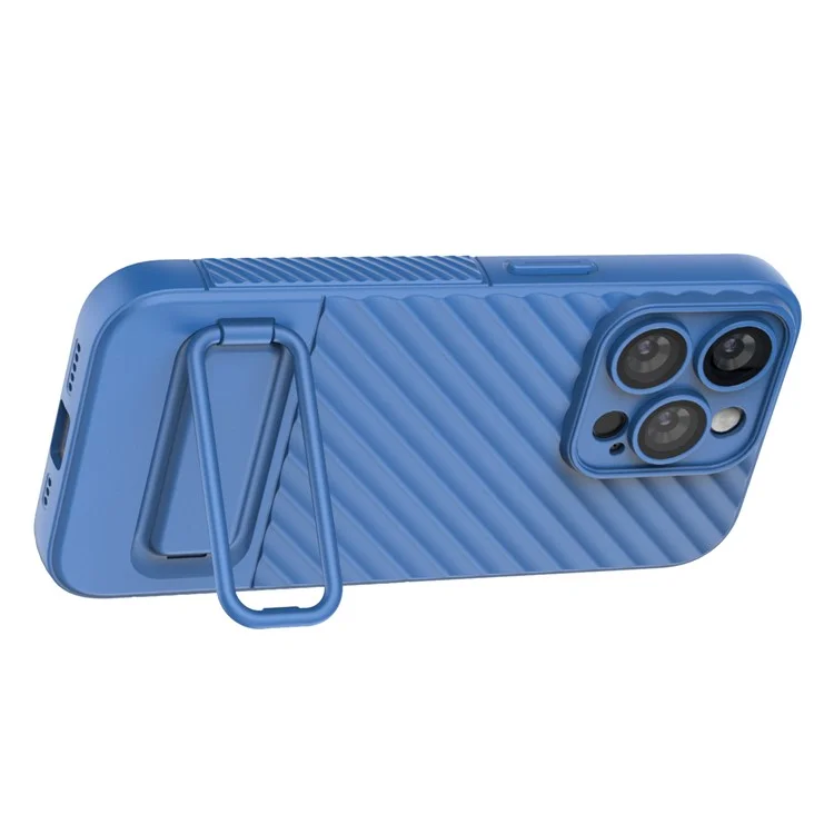 Para iPhone 15 Pro Max Anti-Scratch Mobile Phone Cover Skin-touch Kickstand Soft TPU Case - Baby Blue