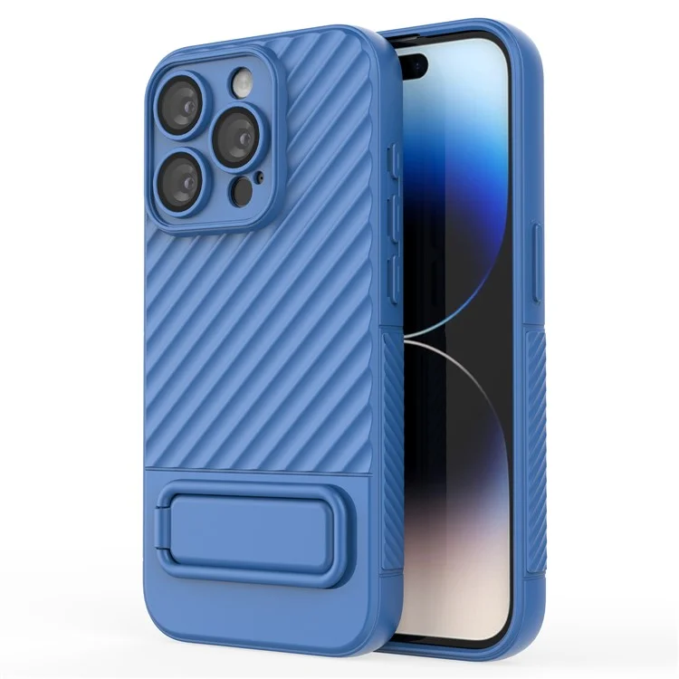 Para iPhone 15 Pro Max Anti-Scratch Mobile Phone Cover Skin-touch Kickstand Soft TPU Case - Baby Blue