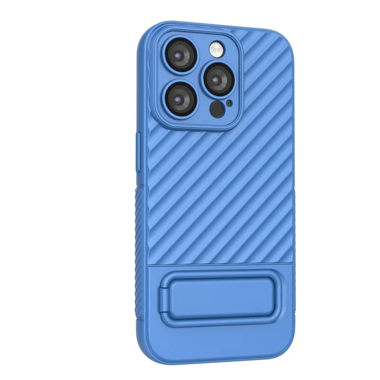 Para iPhone 15 Pro Max Anti-Scratch Mobile Phone Cover Skin-touch Kickstand Soft TPU Case - Baby Blue