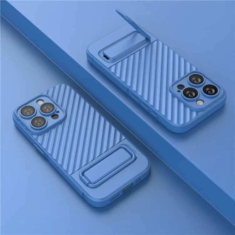 Para iPhone 15 Pro Max Anti-Scratch Mobile Phone Cover Skin-touch Kickstand Soft TPU Case - Baby Blue