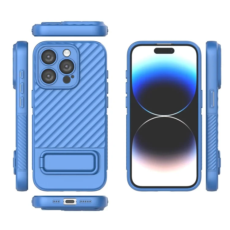 Para iPhone 15 Pro Max Anti-Scratch Mobile Phone Cover Skin-touch Kickstand Soft TPU Case - Baby Blue