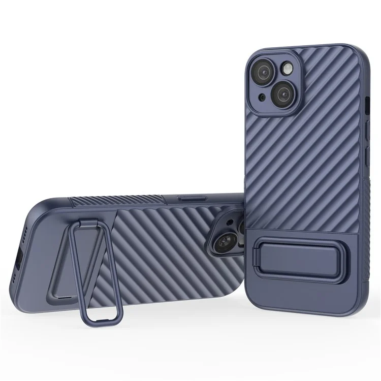 Für iPhone 15 Plus Skin-touch Mobiltelefon-Cover Soft TPU-Hülle mit Ständer - Dunkelblau