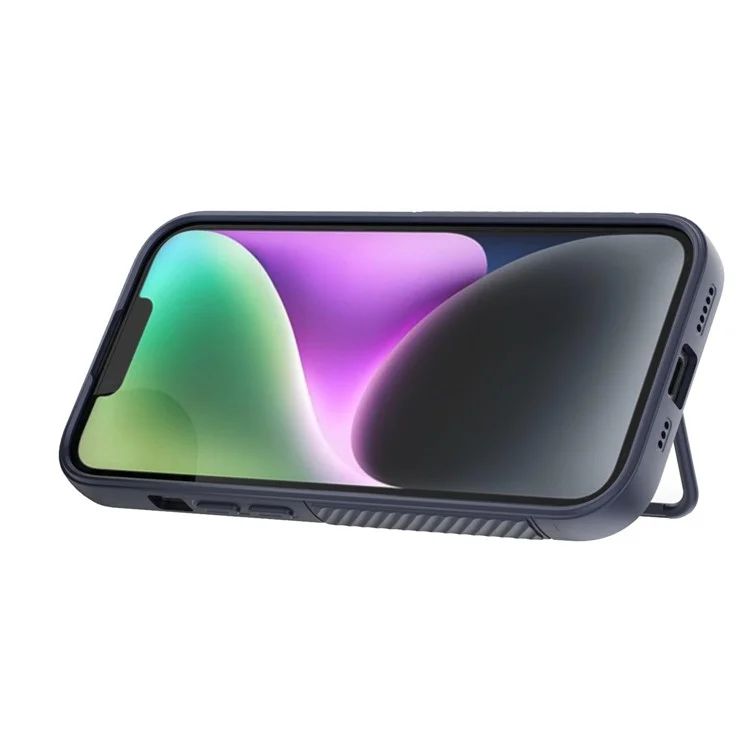 Für iPhone 15 Plus Skin-touch Mobiltelefon-Cover Soft TPU-Hülle mit Ständer - Dunkelblau