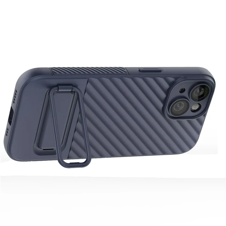 Für iPhone 15 Plus Skin-touch Mobiltelefon-Cover Soft TPU-Hülle mit Ständer - Dunkelblau