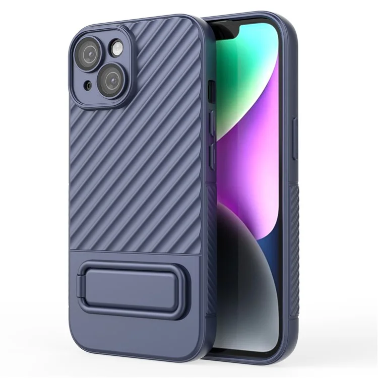 Für iPhone 15 Plus Skin-touch Mobiltelefon-Cover Soft TPU-Hülle mit Ständer - Dunkelblau