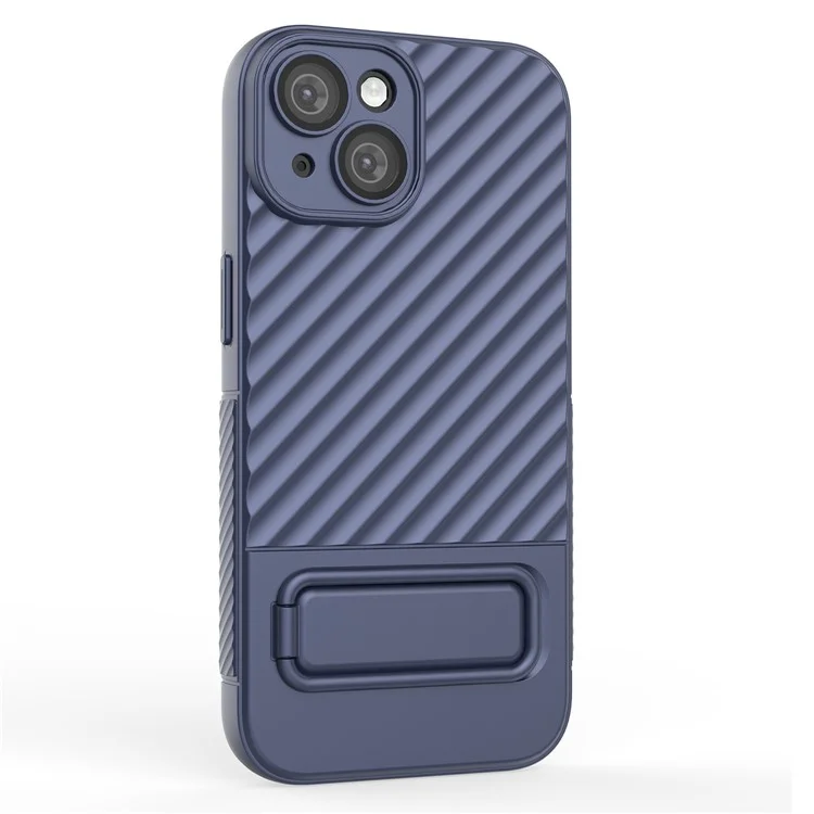 Für iPhone 15 Plus Skin-touch Mobiltelefon-Cover Soft TPU-Hülle mit Ständer - Dunkelblau