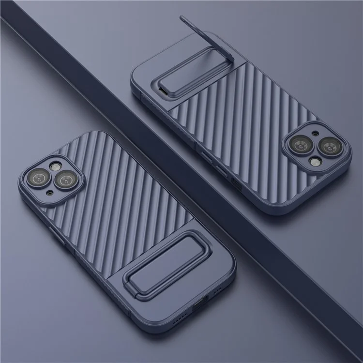 Für iPhone 15 Plus Skin-touch Mobiltelefon-Cover Soft TPU-Hülle mit Ständer - Dunkelblau