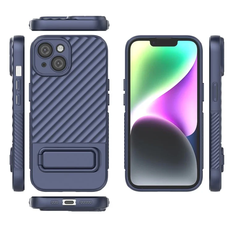 Für iPhone 15 Plus Skin-touch Mobiltelefon-Cover Soft TPU-Hülle mit Ständer - Dunkelblau