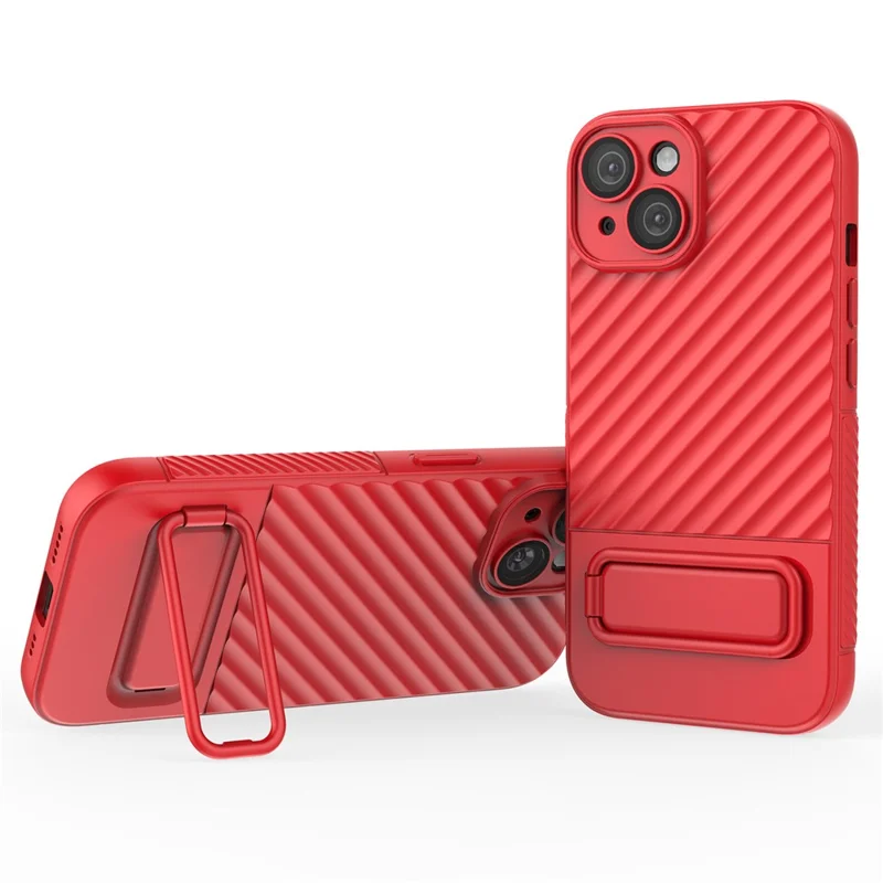 For iPhone 15 Plus Skin-touch Mobile Phone Cover Soft TPU Case with Kickstand - Red