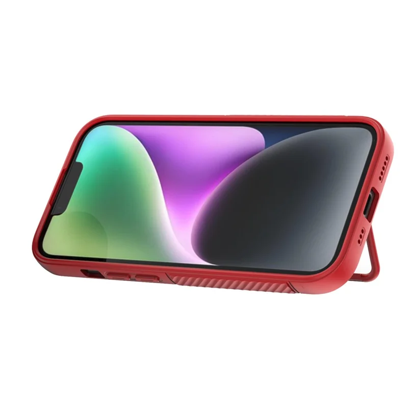 For iPhone 15 Plus Skin-touch Mobile Phone Cover Soft TPU Case with Kickstand - Red