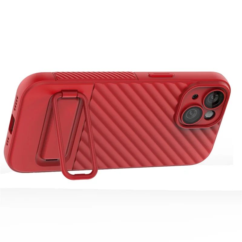 For iPhone 15 Plus Skin-touch Mobile Phone Cover Soft TPU Case with Kickstand - Red