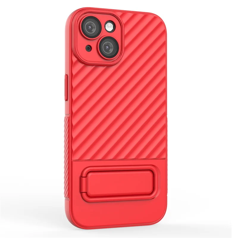 For iPhone 15 Plus Skin-touch Mobile Phone Cover Soft TPU Case with Kickstand - Red