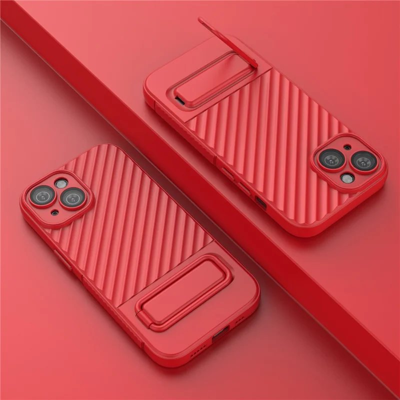 For iPhone 15 Plus Skin-touch Mobile Phone Cover Soft TPU Case with Kickstand - Red