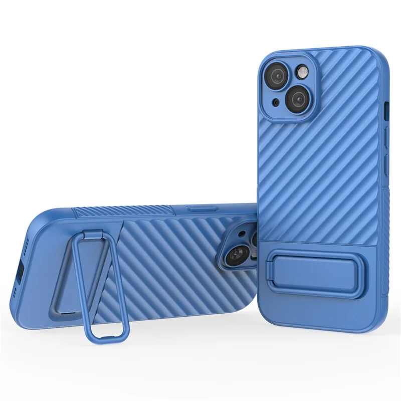 For iPhone 15 Plus Skin-touch Mobile Phone Cover Soft TPU Case with Kickstand - Baby Blue