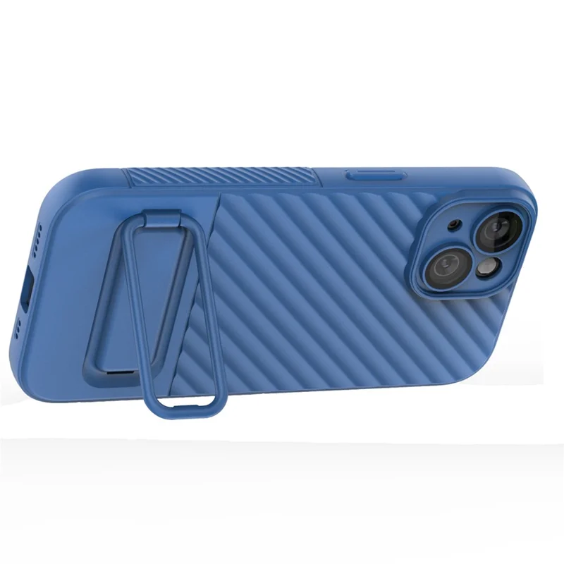 For iPhone 15 Plus Skin-touch Mobile Phone Cover Soft TPU Case with Kickstand - Baby Blue