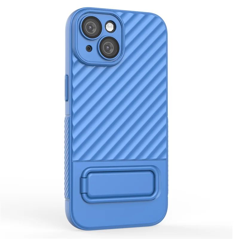 For iPhone 15 Plus Skin-touch Mobile Phone Cover Soft TPU Case with Kickstand - Baby Blue