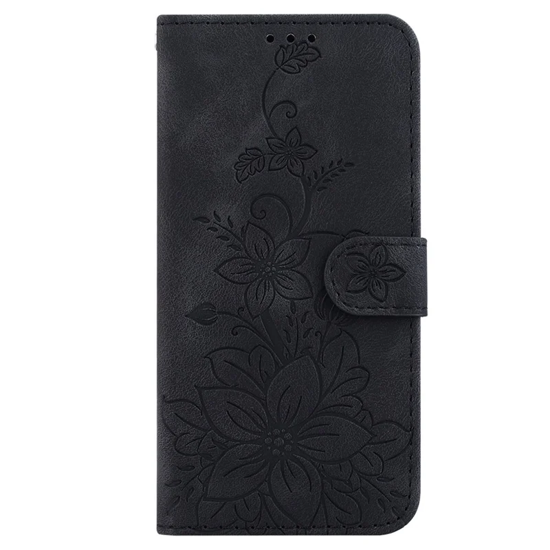 Coque portefeuille en cuir PU résistante aux chocs avec support pour iPhone 15 Pro, motif fleurs de lys imprimées - Noir