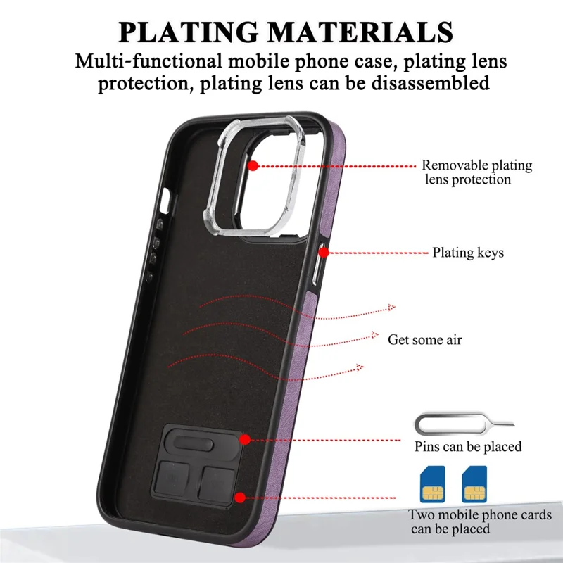 Para iPhone 15 Plus Zipper Pocket Phone Case Leather+TPU Kickstand Cover with Hand Strap and Shoulder Strap - Roxo