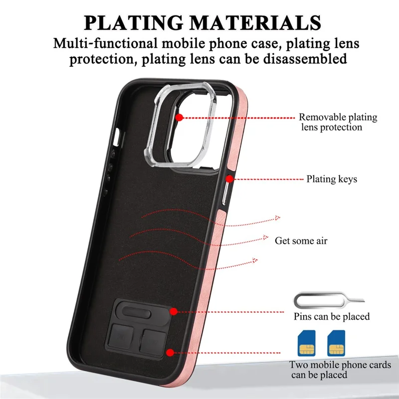 For iPhone 15 Plus Zipper Pocket Phone Case Leather+TPU Kickstand Cover with Hand Strap and Shoulder Strap - Pink