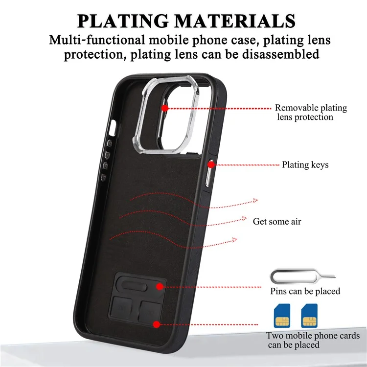 Für iPhone 15 Pro Leder beschichtete TPU Reißverschlusstasche Telefonhülle mit Ständer und Handschlaufe - Schwarz
