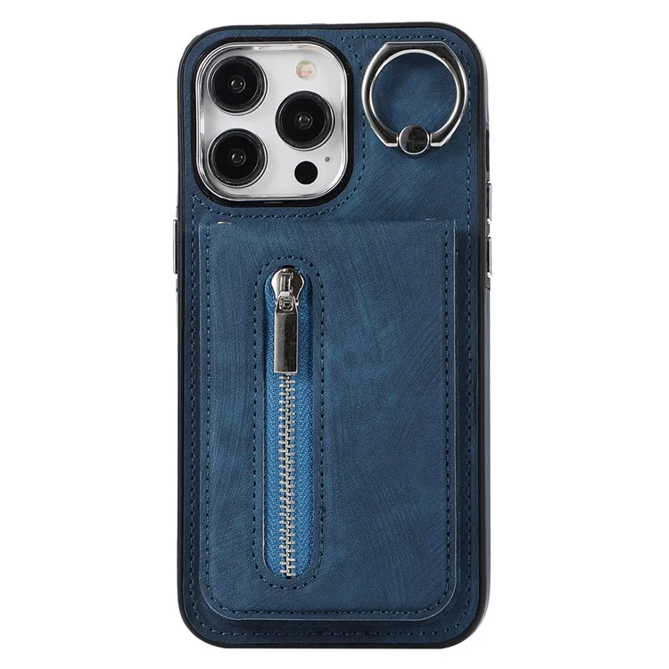 Custodia a Zip per iPhone 15 con Tasca Zip, Custodia in Pelle Laccata TPU con Tracolla - Blu