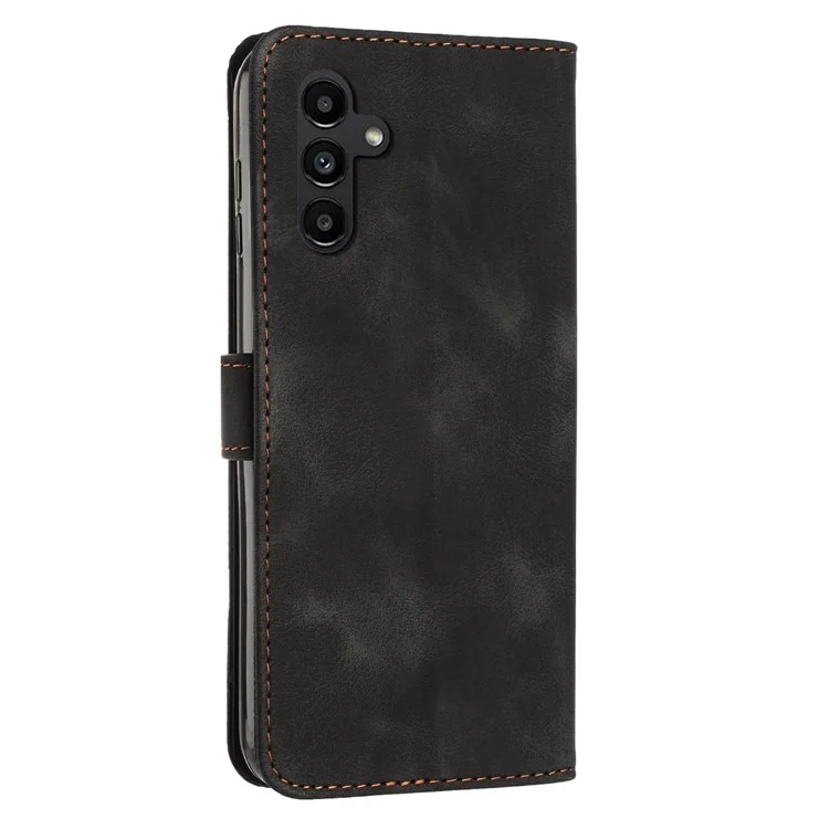 For Samsung Galaxy A24 4G (162.1 x 77.6 x 8.3mm) Triangle Imprinted PU Leather Phone Case Stand Wallet Cover with Strap - Black