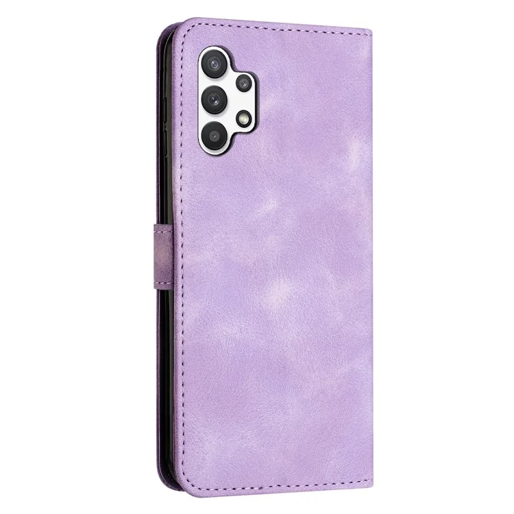 For Samsung Galaxy A32 5G / M32 5G Phone Case Triangle Imprinted Leather Stand Wallet Cover with Strap - Purple