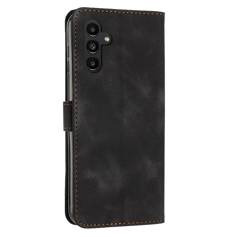 For Samsung Galaxy A14 5G Leather Wallet Stand Cover Triangle Imprint Phone Case with Strap - Black